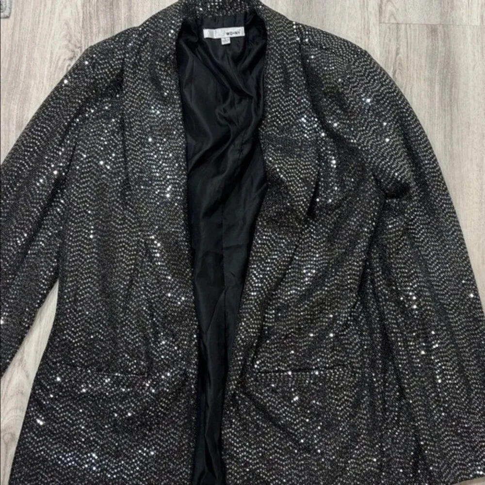 WD.NY Black Sequin Blazer size Large holiday part new years eve - Picture 2 of 7